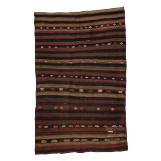 1960s Vintage Striped Turkish Wool Kilim Rug- 5′6″ × 8′6″ For Sale