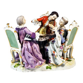 Porcelain Genre Group of Card Players attributed to J.J. Kaendler for Meissen, Germany, 1880s For Sale