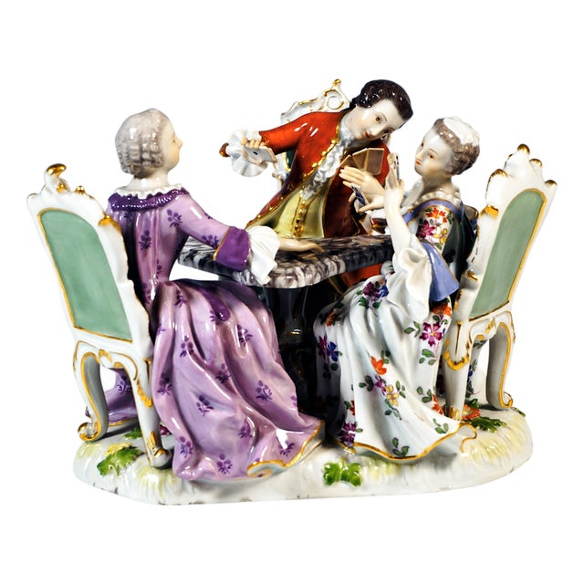 Porcelain Genre Group of Card Players attributed to J.J. Kaendler for Meissen, Germany, 1880s For Sale