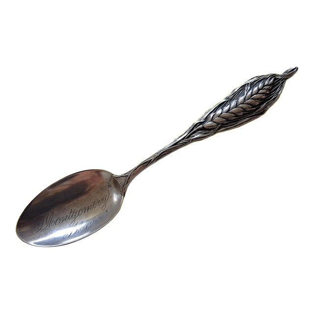 Rare 1903 Watson Art Nouveau Wheat 5 1/2" Sterling Silver Montogomery, Mo Souvenir Spoon For Sale