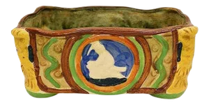 Colorful Polychrome Rectangular Japanese Hand Painted Majolica Ceramic Planter