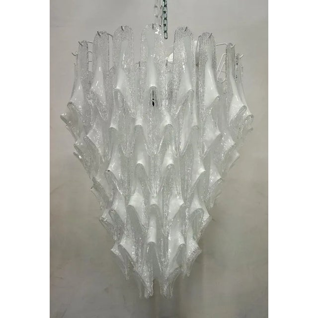 Mid-Century Murano Round Transparent White Color Chandelier For Sale - Image 6 of 11