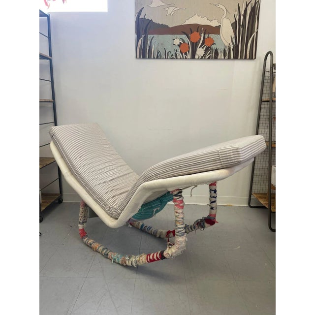Edgar Bartolucci Rocking Chair Wrapped in Cloth by a Separate Artist. The Striped Padding is Removable. Features a weight...