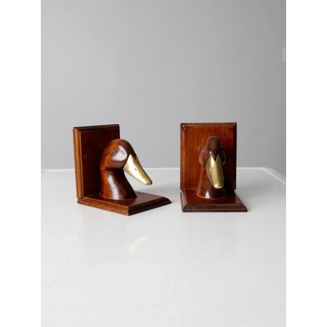 Vintage Wood and Brass Duck Bookends - a Pair For Sale - Image 6 of 11