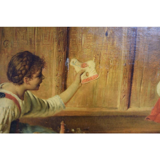 Mid Century Oil on Canvas Woman With Child and Lamb Toy 20" For Sale In Chicago - Image 6 of 9