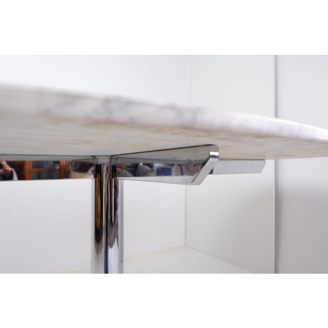 !! non-original table top !! Measures : 160cmx99.5cm H:73cm Materials : Chrome - Marble.