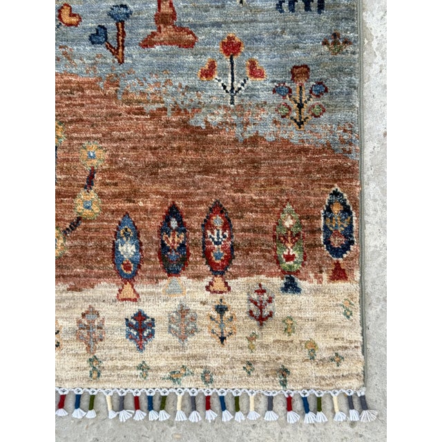Gabbeh Sunset Landscape Rug, Hand-Knotted Wool, 2x3, Blue & Rust For Sale - Image 4 of 12
