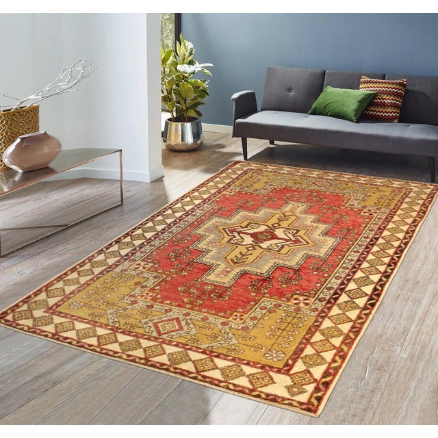 Traditional Pasargad Home Vintage Oushak Coral Wool Area Rug, 4' 0'' X 6' 0'' For Sale - Image 3 of 3
