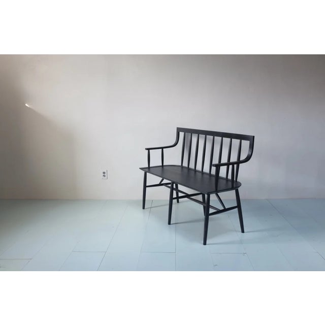 Two Senate Benches by Sawkille for sale. Both are in an Ebonized Oak finish and measure 50”L x 19”D x 34.75”H with three...