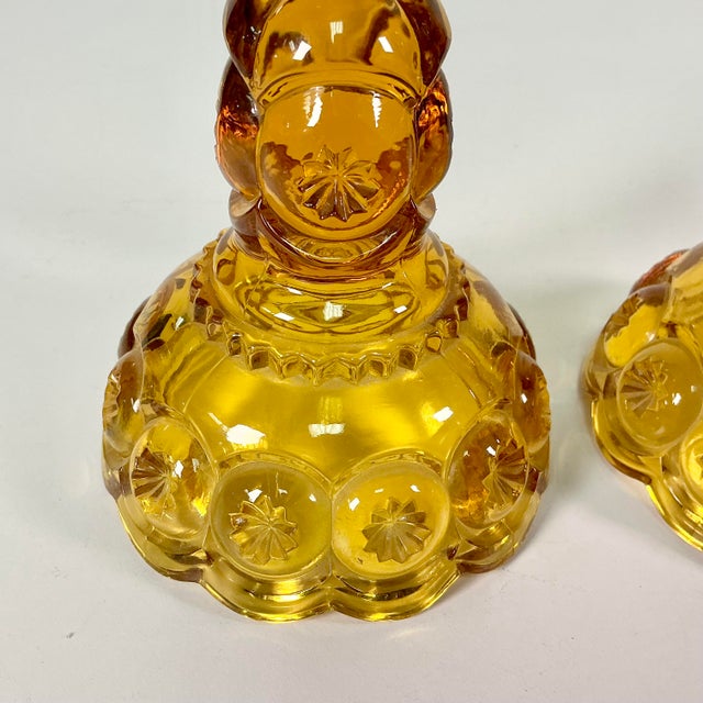 Glass Antique Art Deco Boho Chic Hollywood Regency Depression Era Amber Starbust Candle Holders - A Pair For Sale - Image 7 of 11