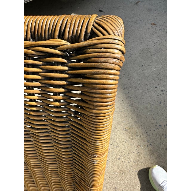 Brown Midcentury Boho Woven Rattan Chaise Lounge For Sale - Image 8 of 12