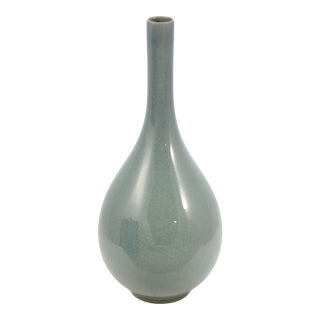 Celadon Green Crackle Glaze Bulbous Vase For Sale