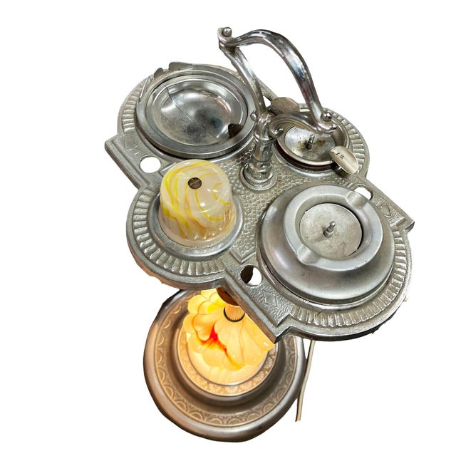 1930s Art Deco Light Up Chrome Ashtray Stand W/ Electric Lighter & Art Glass Base For Sale - Image 4 of 8