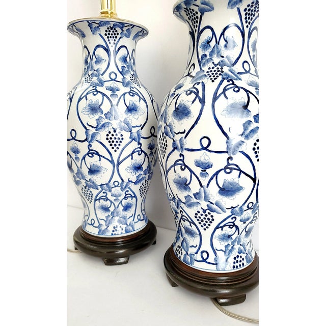 Lamp Pair Blue & White Pair Ginger Jar Style For Sale In Miami - Image 6 of 11