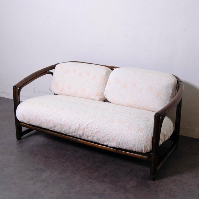 Wood Vintage Two-Seater Bamboo Sofa with Cushions, 1950s For Sale - Image 7 of 18