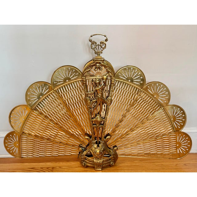 Oversized Victorian Brass Figural Peacock Folding Fireplace Screen For Sale - Image 9 of 9