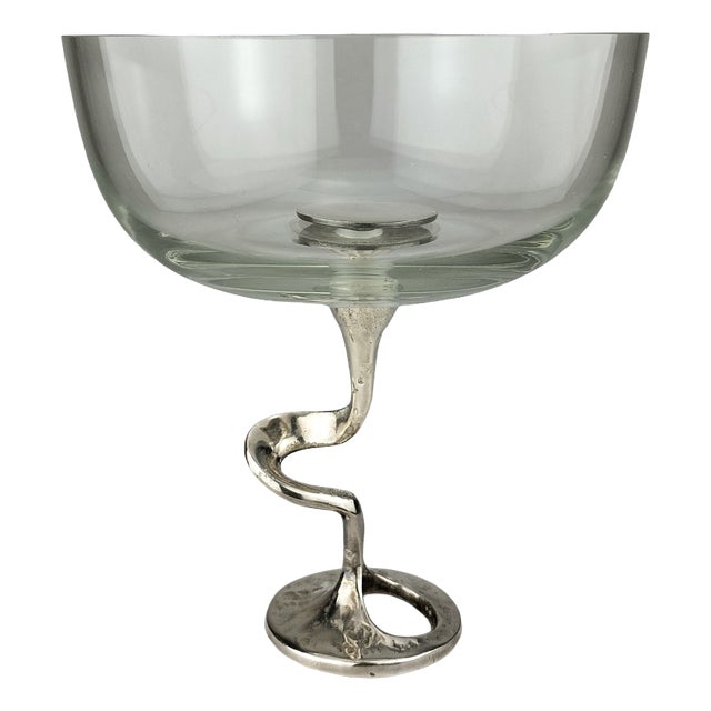 Mid-Century Glass Bowl with Organically Shaped Metal Base by Kurt Jesch for Amadeo / Fratelli Tonini, 1970 For Sale