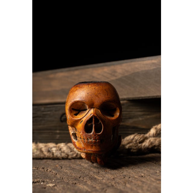 Vintage Memento Mori Skull Pipe With Cast Iron Hand Tray For Sale - Image 10 of 11