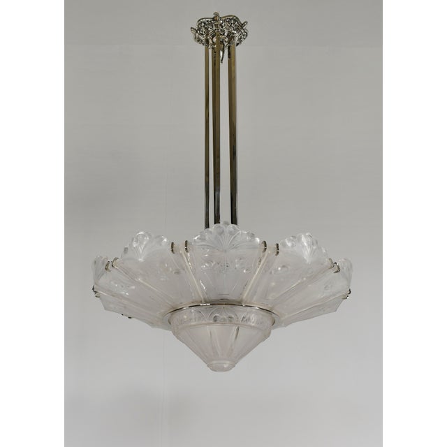 Metal French Art Deco Chandelier by Marius Sabino 1920s France For Sale - Image 7 of 13