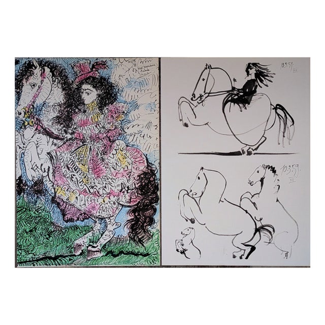 Pablo Picasso, Jacqueline Riding, Offset Color Lithographs, 1961, Set of 2 For Sale