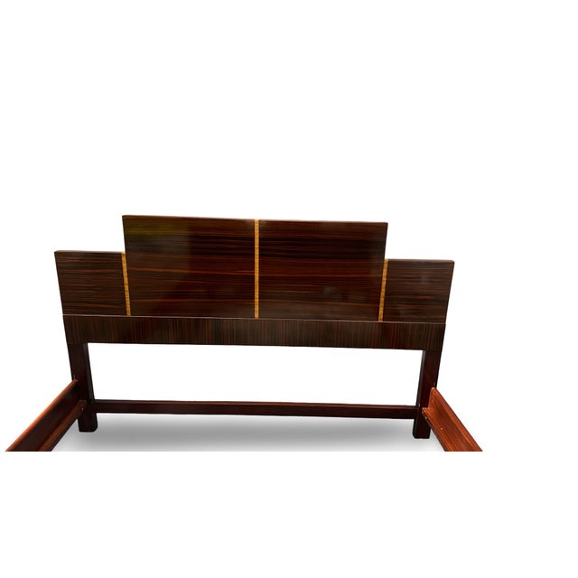 1930s Italian Art Deco Burl Maple and Rosewood Waterfall Queen Bed For Sale - Image 4 of 12