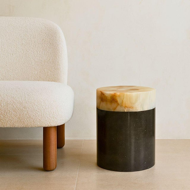Round Black Marble and Onyx Side Table by Forzini For Sale - Image 6 of 9