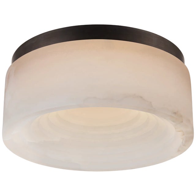 Kelly Wearstler for Visual Comfort Signature Otto Small Flush Mount in Bronze with Alabaster For Sale