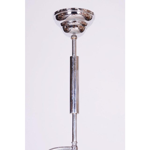 Bauhaus Chandelier in Chrome-Plated Steel and Frosted Glass, Czech, 1930s For Sale - Image 6 of 9
