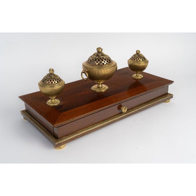 Mahogany and Gilded Bronze Inkwell, 1800s For Sale - Image 4 of 7