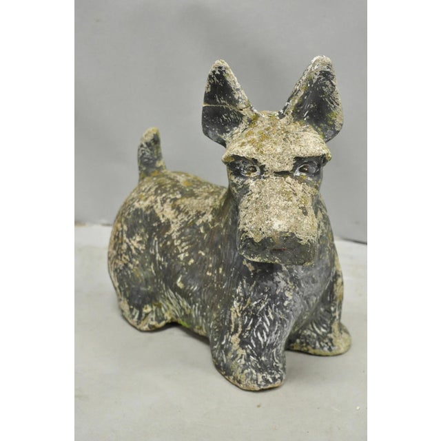 Victorian Vintage Scottish Terrier Scotty Dog 12" Small Cast Stone Concrete Garden Figure For Sale - Image 3 of 14