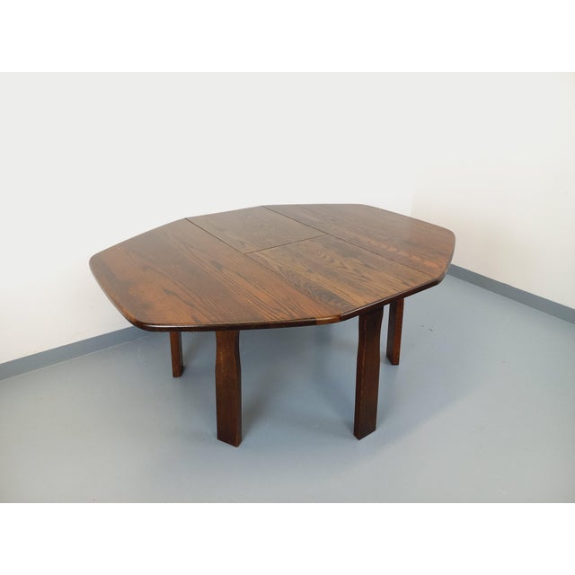 Vintage Brutalist Hexagonal Oak Dining Table with Extension, 1950s For Sale - Image 12 of 18