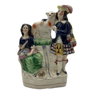 Antique English Staffordshire Figure With Sheep Circa 1860's For Sale