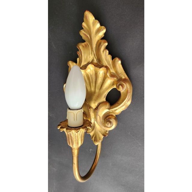 Wood Neo-Classical Louis Rocaille Wall Lamps with Gilded Carved Wood Appliqués, 1940s For Sale - Image 7 of 18