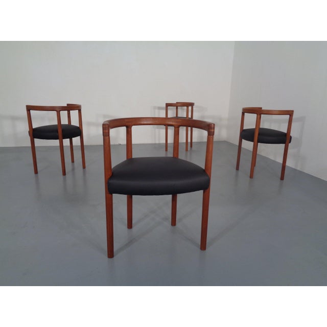 Wood Teak & Leather Model 195 Dining Chairs by Ole Gjerløv-Knudsen & Torben Lind for France & Søn, Denmark, 1960s, Set of 4 For Sale - Image 7 of 18