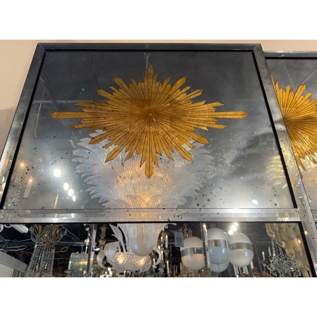 Pair of Jansen Manner Eglomise Sunburst Trumeau Mirrors For Sale - Image 4 of 6