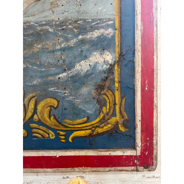 1940s English Merry-Go-Round Center Panel – Large Scale Nautical Oil Painting on Masonite For Sale - Image 6 of 9