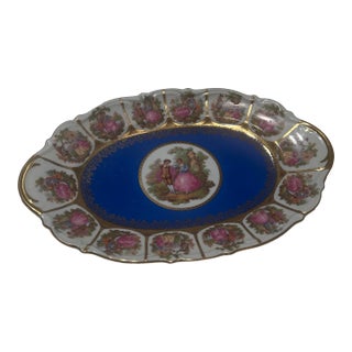 Vintage Schaller Bavaria Fragonard Porcelain Serving Tray | Cobalt Blue & Gold Gilt | Made in Germany For Sale
