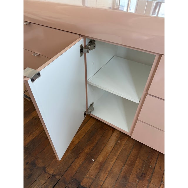 Custom made baby pink laminate dresser with chrome handles. A beautiful piece from the 1980