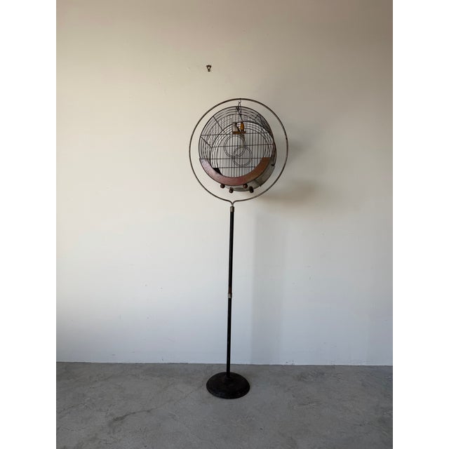 Vintage Art Deco Style Hendryx Copper & Metal Hatbox Birdcage on Stand For Sale In Miami - Image 6 of 11