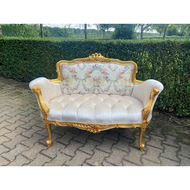 1980s French Louis XVI Gold Beech Beige Settee For Sale - Image 13 of 13