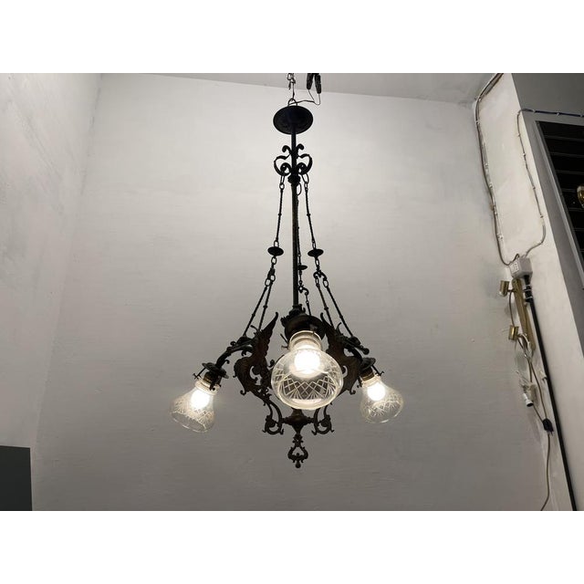 Vintage Bronze Chandelier, 1940s For Sale - Image 6 of 9