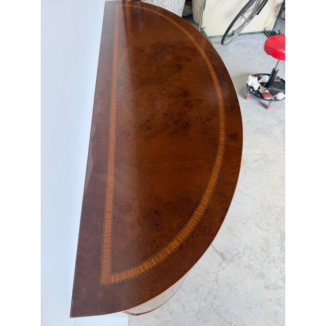 Wood Vintage Regency Style Mahogany Burl Demilune Sideboard / Bar Cabinet For Sale - Image 7 of 12