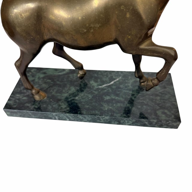 Vintage Mid Century Brass Prancing Horse on Marble Base For Sale - Image 4 of 6