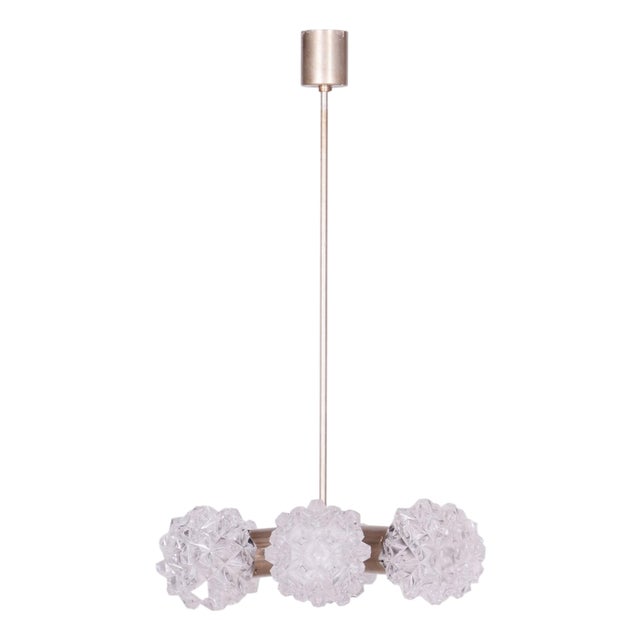 Mid-Century Chandelier in Brass and Glass from Kamenický Šenov, Czech, 1960s For Sale