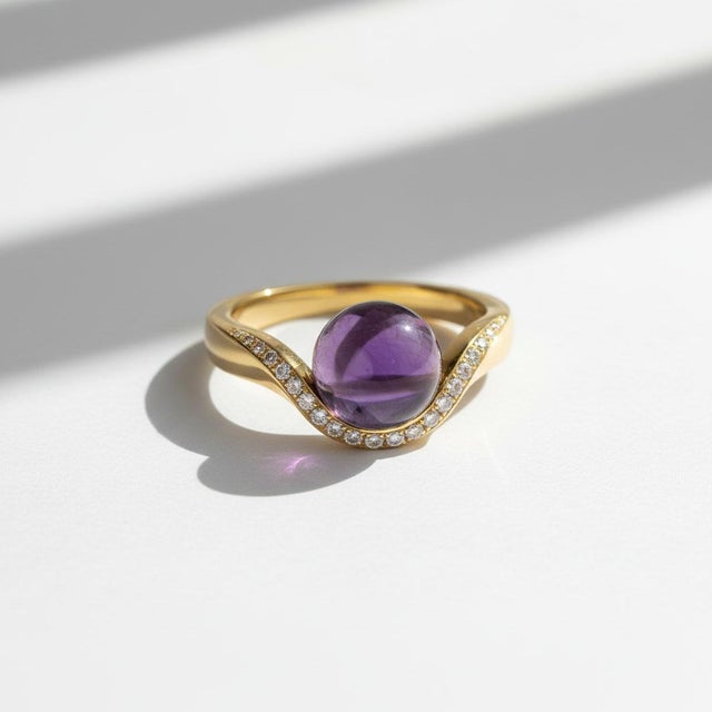 Amethyst Wave Ring with Topazes. Amethyst and Topaz Wave Ring. Amethyst and Topaz Ring with Wave Motif. Graceful and...
