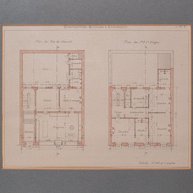 Beige Antique Set of Architectural Plans, French, Framed Lithographs, Art, Victorian For Sale - Image 8 of 12