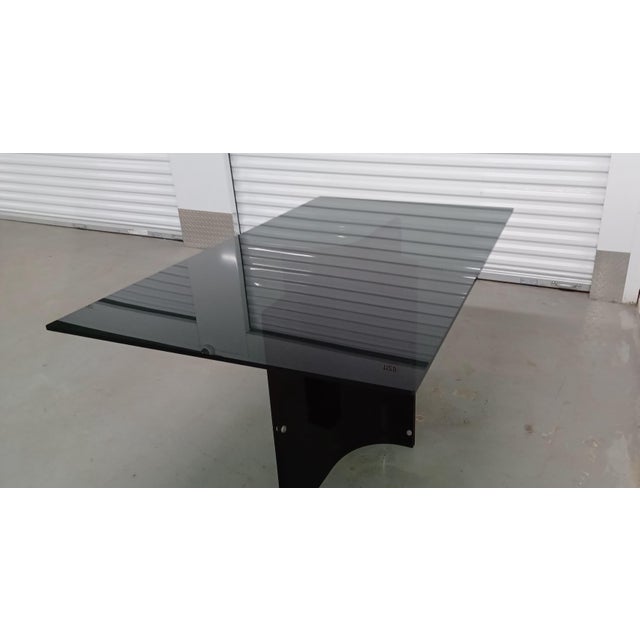 1970s MCM Smoked Glass Dining/Conference Table With Black Lucite Base, in the Manner of Charles Hollis Jones For Sale - Image 5 of 10