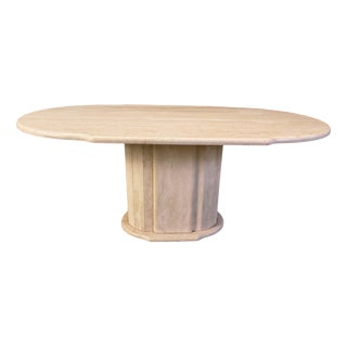 Vintage Oval Travertine Dining Table, 1970s For Sale