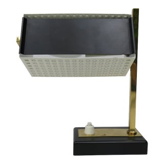 Small Mid-Century Brass, Black & White Bedside Table Lamps, 1950s, Set of 2 For Sale