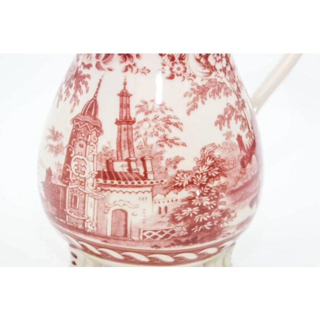 Vintage Transferware Cranberry and White Ceramic Footed Pitcher For Sale - Image 12 of 12